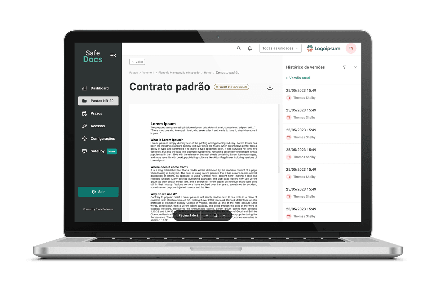 Documento Contrato padrão aberto em um notebook