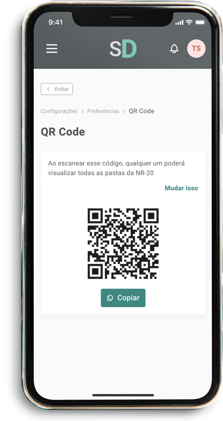 Tela de QR code no celular